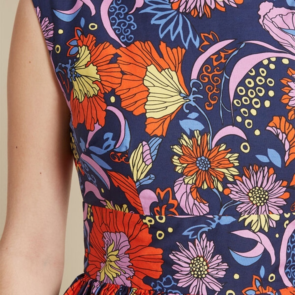 Modcloth Fabulous Fit and Flare Navy Floral - Picture 3 of 5